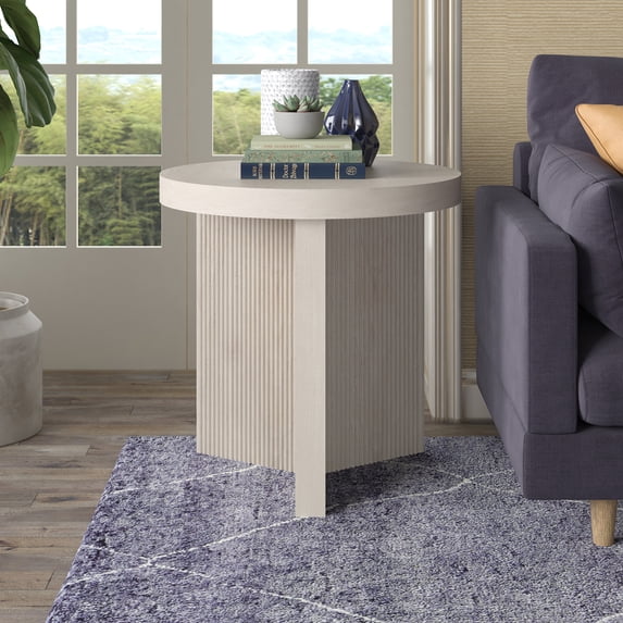 Holm 22" Wide Round Fluted Side Table in Alder White