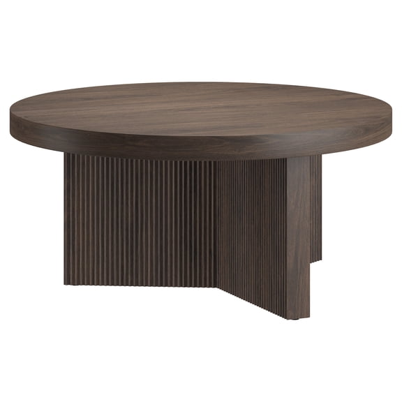 Holm 32" Wide Round Fluted Coffee Table in Alder Brown