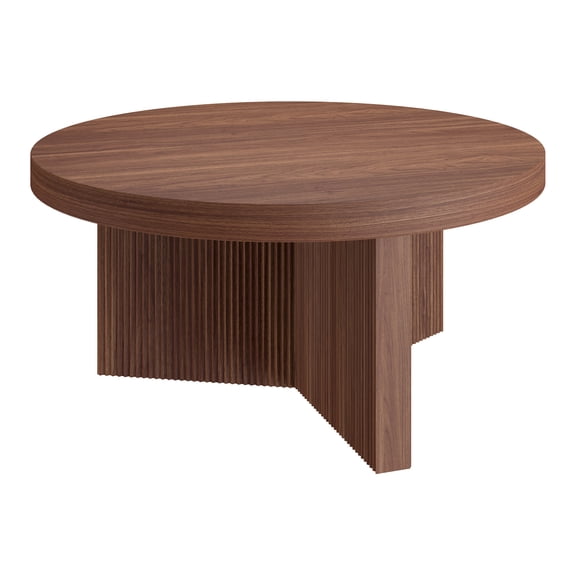 Holm 32" Wide Round Fluted Coffee Table in Satin Walnut