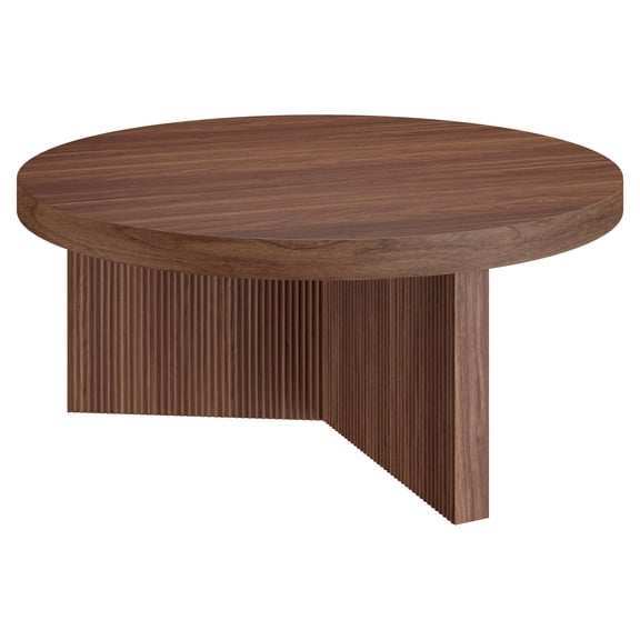 Holm 36" Wide Round Fluted Coffee Table in Satin Walnut