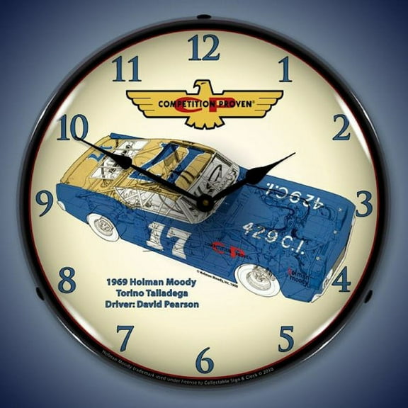 Holman Moody Torino Wall Clock, Lighted: Racing Theme