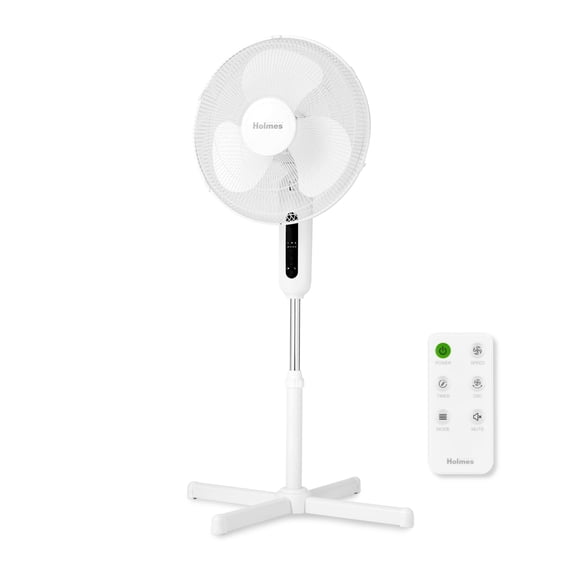 Holmes 16" Digital Stand Fan, 3-Speed, 3 Modes, Oscillating, Timer, Remote, White