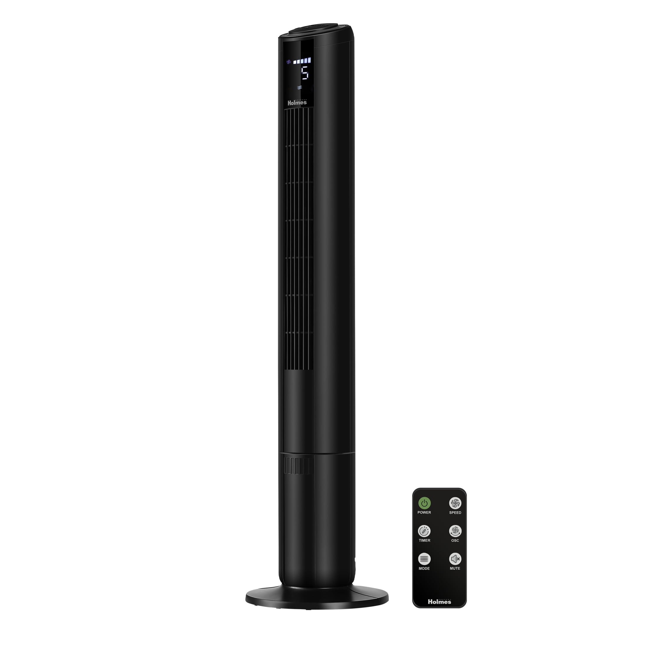 42" Matte Black Oscillating Digital Tower Fan with Remote Control