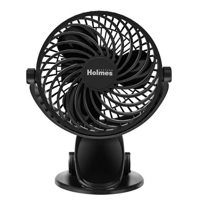 Holmes 4" On-The-Go Portable Clip Rechargeable Battery 360 Rotation Fan Black