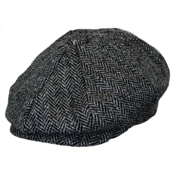 Holmes Herringbone Wool Newsboy Cap - L - Black/Gray