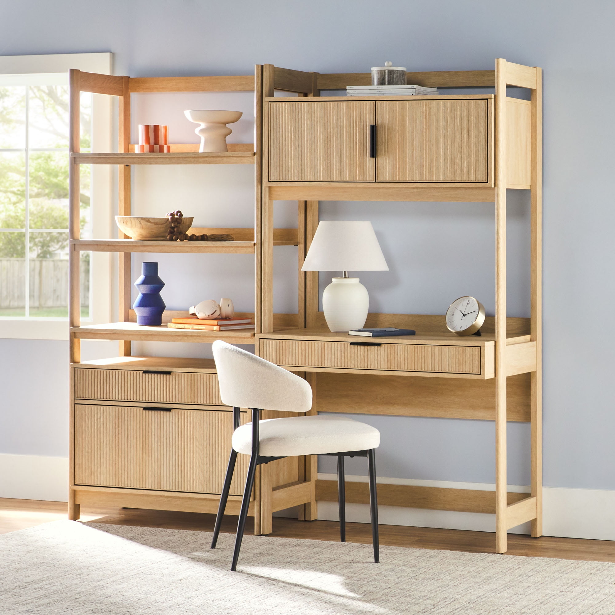 Holmes Hutch Desk with Wide Bookcase - Coastal Oak