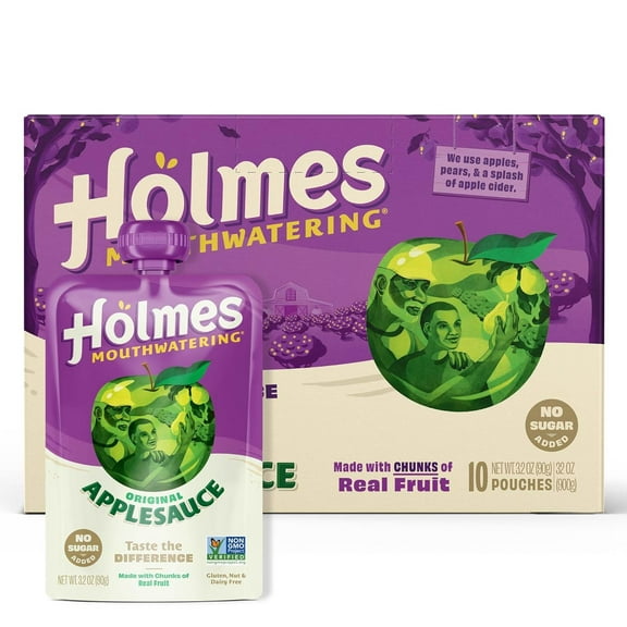 Holmes Made Foods Applesauce Squeeze Pouch, Original Apple, 10 Pack of 4 oz, Gluten-Free, No Added Sweeteners