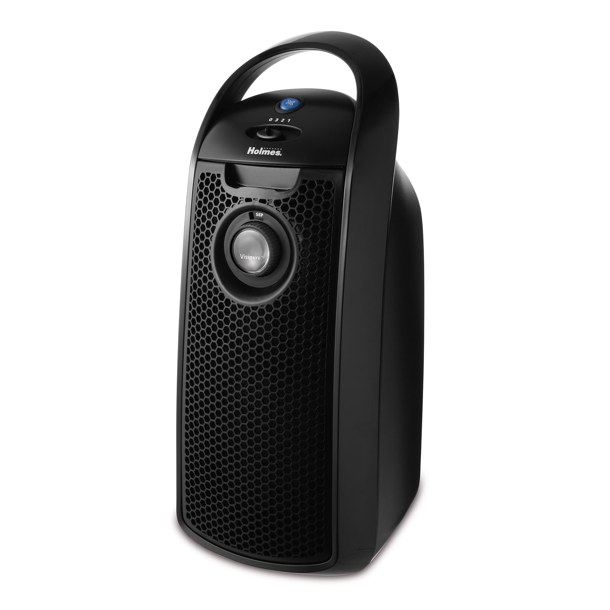 Holmes Mini tower HEPA type Air Purifier with Visipure Filter Viewing Window 138 Square Foot Room Capacity Three Speed Black HAP9415 UA