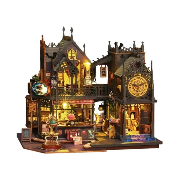 Holo Magic City DIY Miniature Dollhouse Kit, Light Up Mini House Craft Kit for Adults, Home Decor & Gift