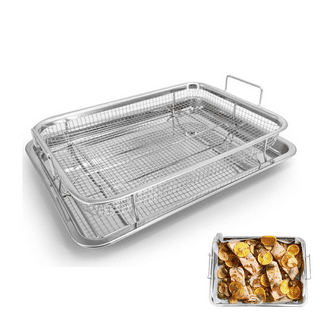 Air Fryer Basket for Oven Accessories Universal Air Fry Nonstick Crisping  Trays Stainless Mesh Baskets Baking Sheet Pan with 40 PCS Parchment Paper