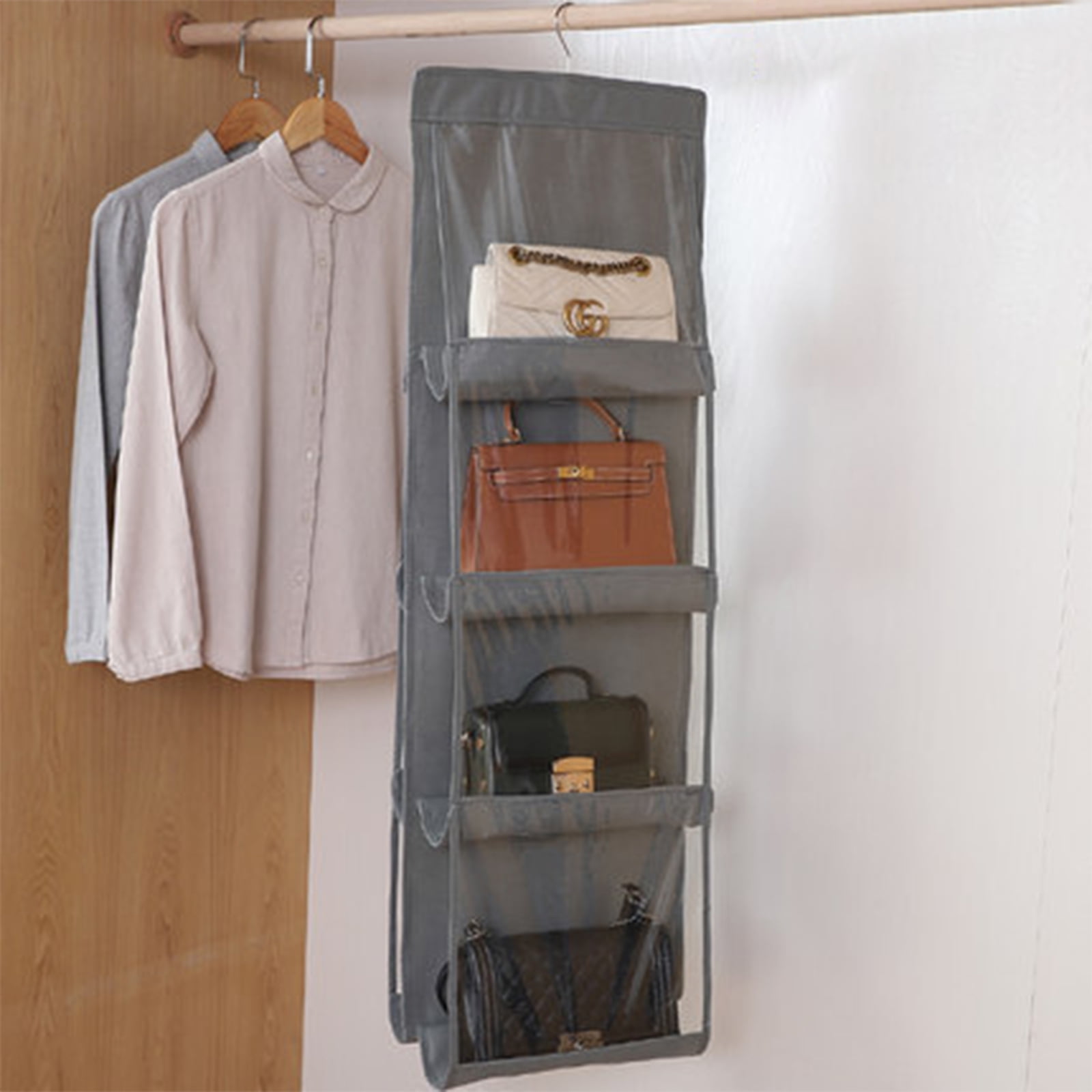 Holocky Closet Hanging Purse Handbag Storage Organizer with Metal Hook 8  Pockets, Gray