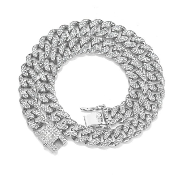 Holocky Mens Cuban Link Chain Silver Hip Hop Miami Bling Necklace
