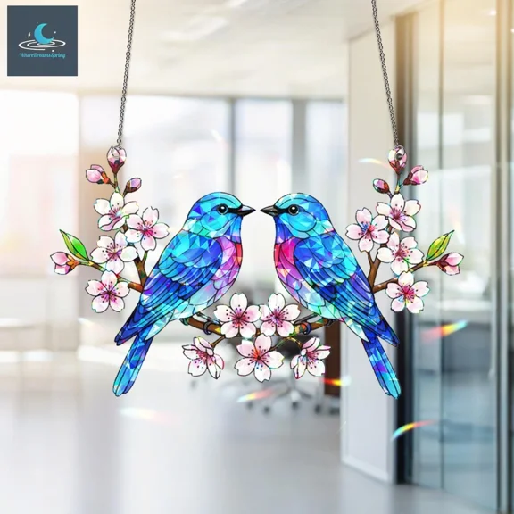 Hologram Blue Birds Acrylic Suncatcher Holographic Rainbow Light Catcher Window Hanging
