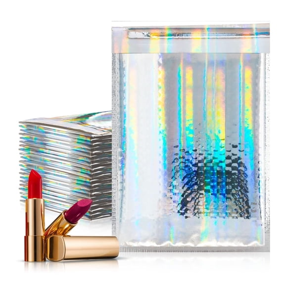 Hologram Bubble Mailers 9.5x13.5 Inch - 100 Pack Metallic Padded Envelopes - Waterproof Self Seal Packaging for Shipping, Cosmetics, Jewelry