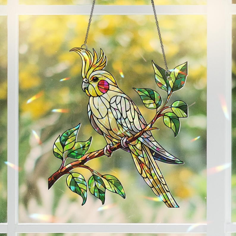 Hologram Cockatiel Acrylic Window Suncatcher: Bird Decor