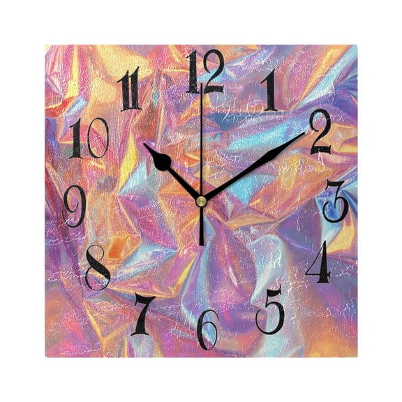 Hologram Colorful Wall Clock Decorative Square Silent Non-Ticking Operated Clocks Aesthetic for Bedroom Living Room