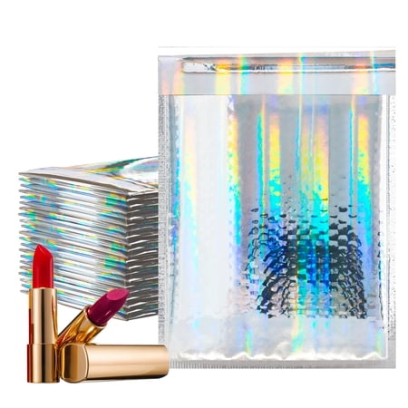 Holographic Metallic Bubble Mailers, Padded Self Seal Envelopes, 25 Count, 6.5 x 9 in