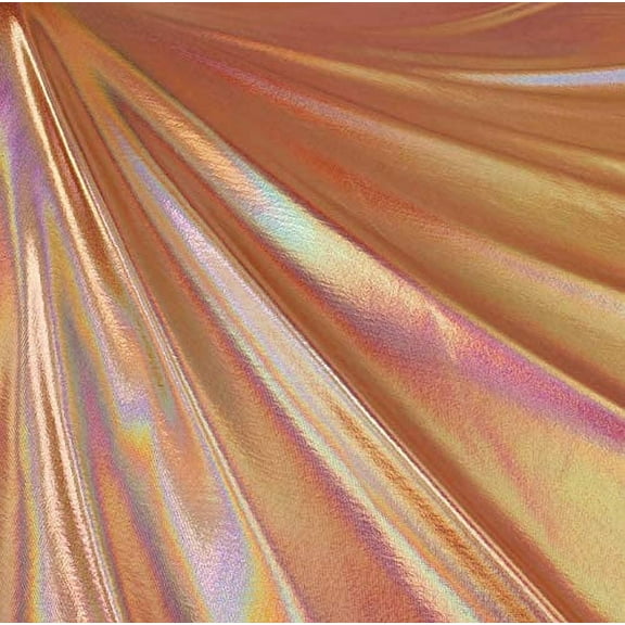 FabricLA Hologram Metallic Foil Spandex Knit Fabric 4-Way Stretch, 60" Inch Wide | Rose Gold