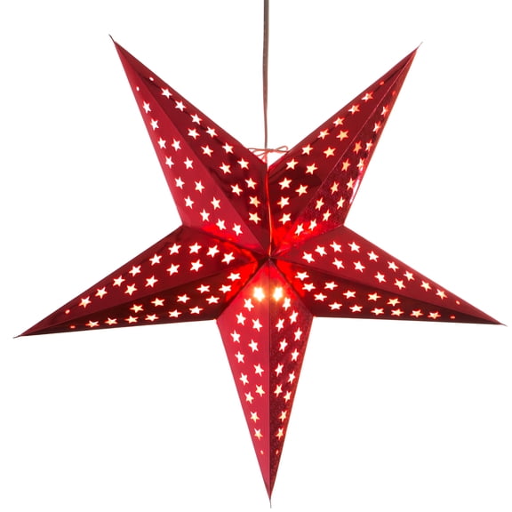Hologram Red Paper Star Lantern with 12 Foot Power Cord Included
