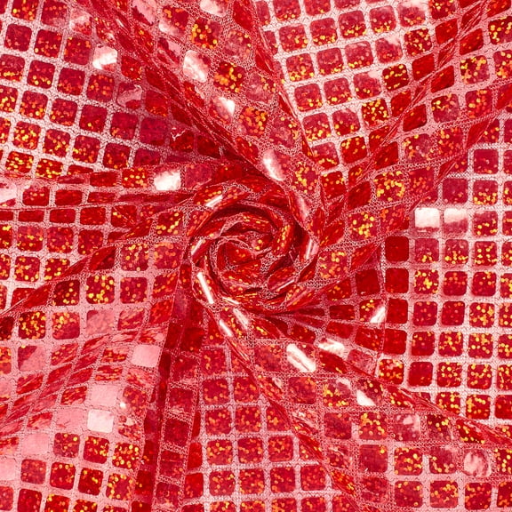 Hologram Square Sequins Fabric 8mm for Decoration and Crafts 44/45" Wide By The Yard (Red)