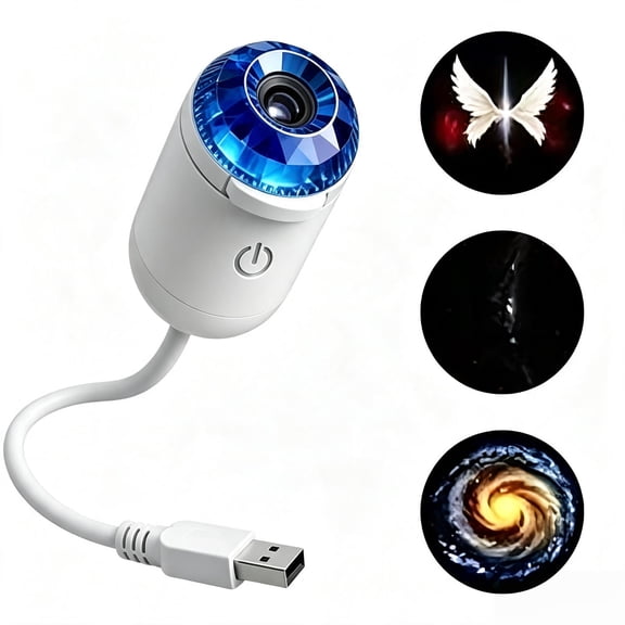 Holographic 2 in 1 Galaxy Night Light Projector with Projection Films, Blue Cystal Adjustable Brightness 360° Rotating Plug and Play USB Portable Mini LED Nightlight Wall Lamp