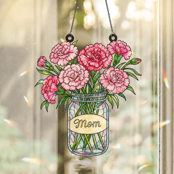 Holographic Acrylic Rainbow Window Ornament Carnation Mason Jar Mom Sun Catcher Gift