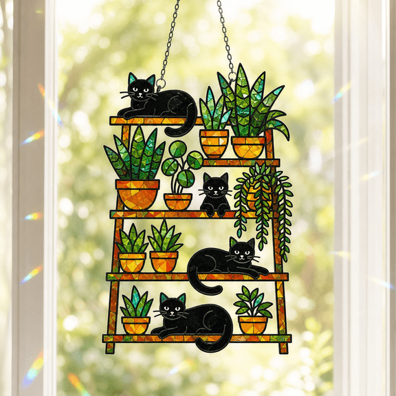Holographic Acrylic Rainbow Window Ornament Cat Succulent Suncatcher Gift