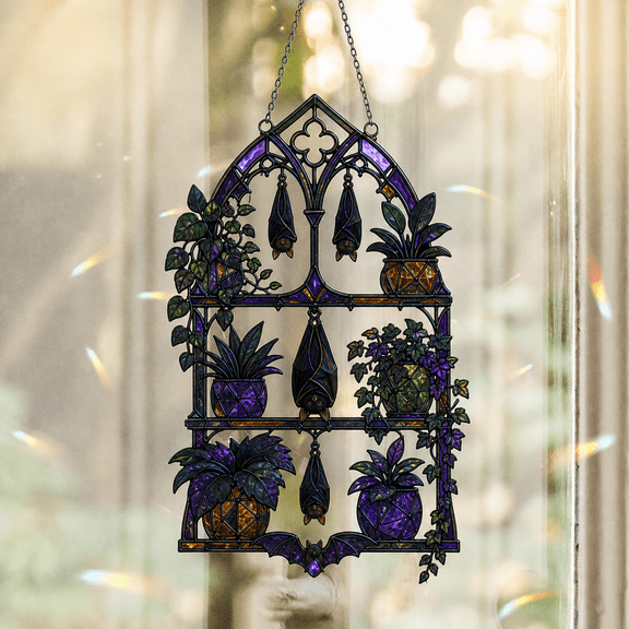 Holographic Acrylic Rainbow Window Ornament Gothic Bat Botanical Sun Catcher
