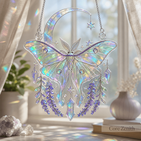 Holographic Acrylic Window Hanging Luna Moth Moon Acrylic Window Display for Nature Lovers