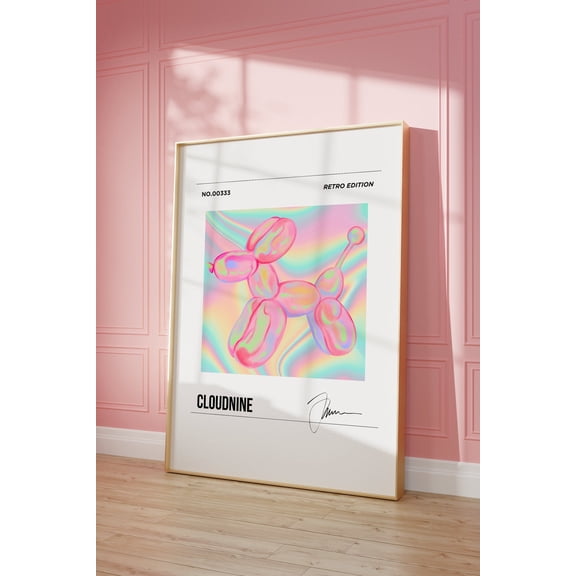 Holographic Balloon Dog Print, Retro Groovy Wall Art (File), Poster Only