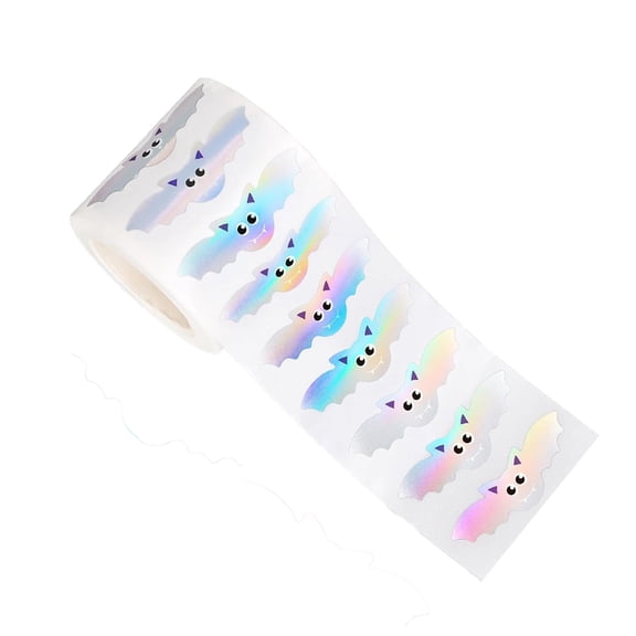 Holographic Bats Stickers, 500pcs 1.2 Inch Halloween Bat Pattern Decals, Seasonal Gift Wrapping Sealing Tape, for Spooky Crafts, Party Favors, for Party Decorations