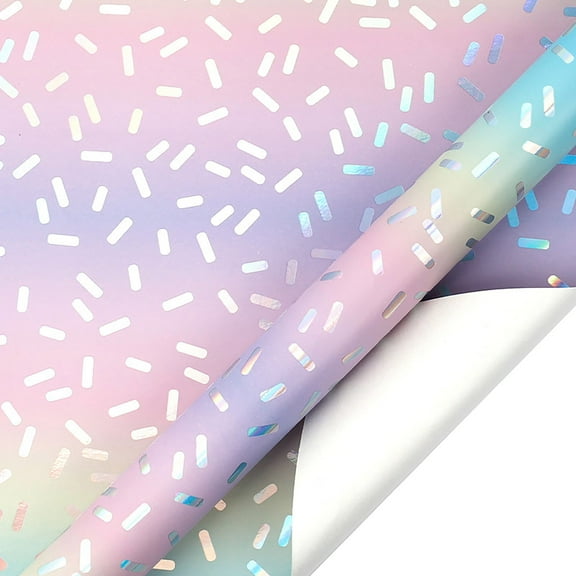 Holographic Birthday Wrapping Paper Roll, Iridescent Shiny Rainbow Foil Happy Birthday Text, Gradient Color Gift Wrap, Party Celebrations,17 Inches x 9.8 Feet (A)