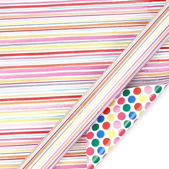 Holographic Birthday Wrapping Paper Roll Set, Iridescent Shiny Rainbow Foil Gift Wrap with Dots, Confetti and Happy Birthday Lettering for Kids, Girls, 3 Rolls, 20in*2ft per Roll J