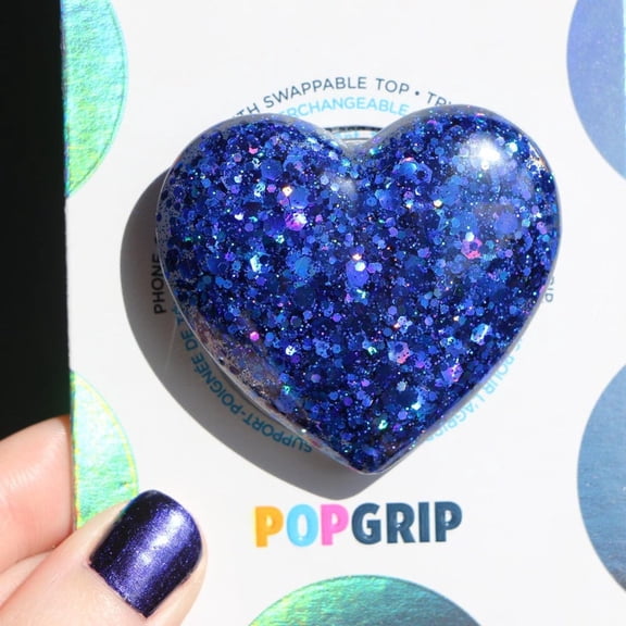 Holographic Blue Glitter Heart Resin Phone Grip