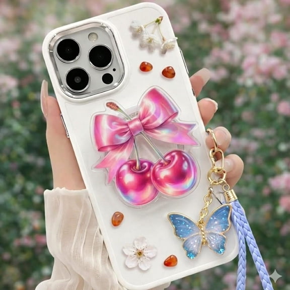 Holographic Cherry Bow Magnetic Phone Grip, Kickstand, Y2K Girly Pop Accessory