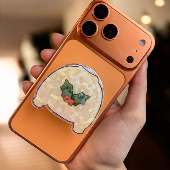 Holographic Christmas Phone Grip, Festive Holly Phone Stand