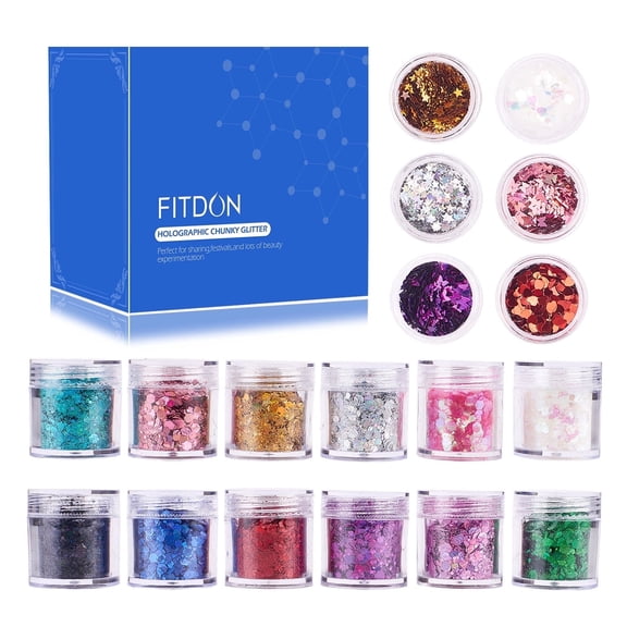 Holographic Chunky Glitter Set, FITDON 18 Colors Face Body Eye Hair Nail Festival Makeup Glitters
