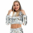 thumbnail image 1 of Holographic Crop Hoodies Shiny Metallic Top Rave Outfits For Women Teen Girls Fashion Y2k Top Street Clubwear (X-Large, Silver), 1 of 2