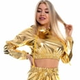 thumbnail image 1 of Holographic Crop Hoodies Shiny Metallic Top Rave Outfits For Women Teen Girls Fashion Y2k Top Street Clubwear (X-Large, Yellow), 1 of 2