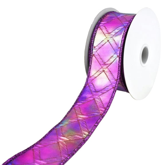 Holographic Diamonds Wired Ribbon, 1-1/2-Inch, 10-Yard - Purple