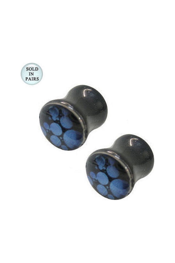 Holographic Double Flared Ear Plug with Blue Dots Design - 000 Gauge