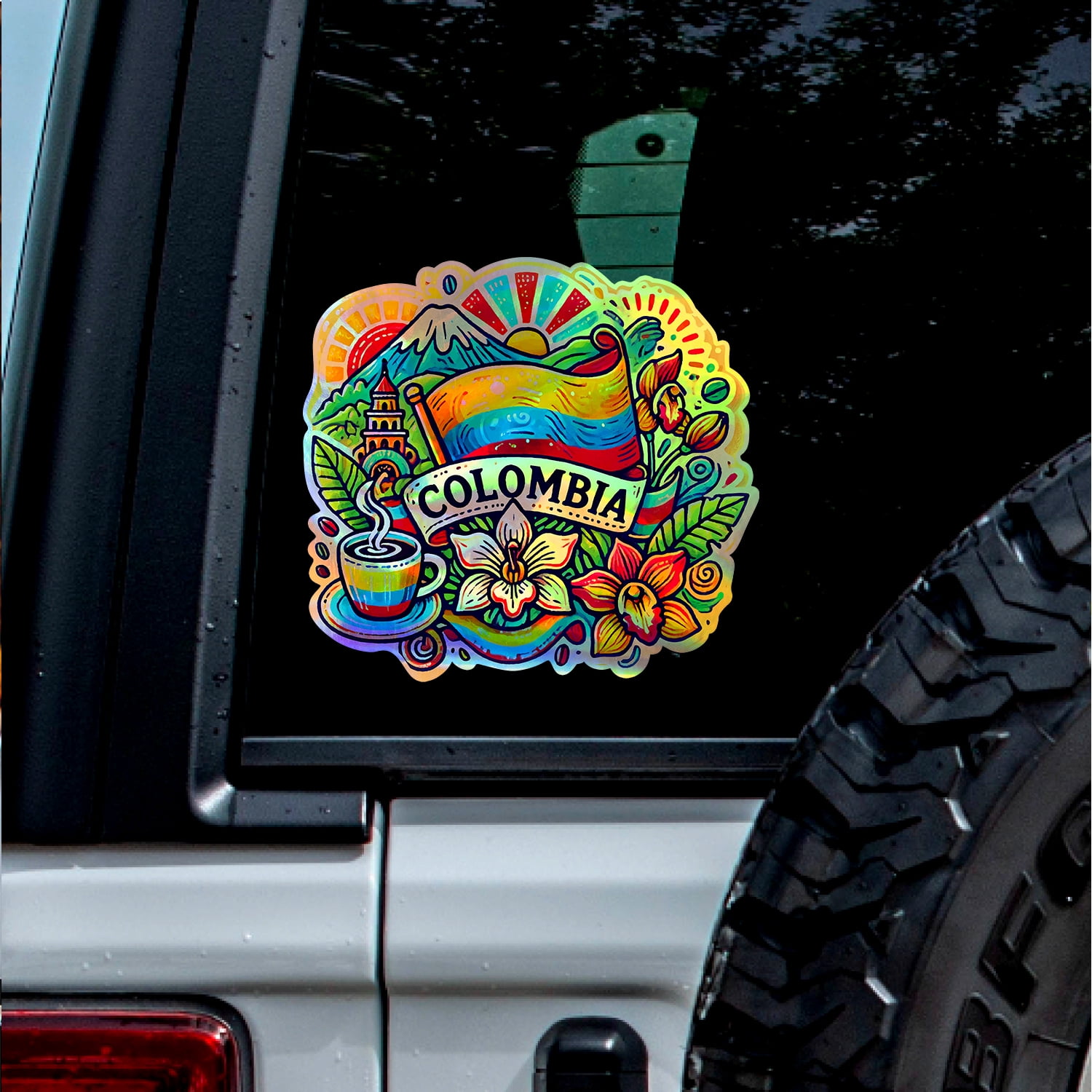 (2 Packs, Holographic Effect, 0.9'' X 0.8'') Sticker Of Colombia ...