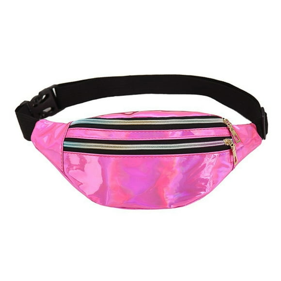 Holographic Fanny Pack /Fanny Packs for Women - Crossbody Waist Bag - Hands-Free, Waterproof Large Fanny Pack for Hiking, Running, and Travel(Hot Pink)