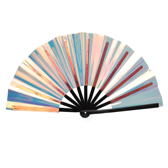 Holographic Folding Fan Portable Iridescent Handheld Fan Summer Cooling Fan Decoration Dance Performance Props Party Accessories
