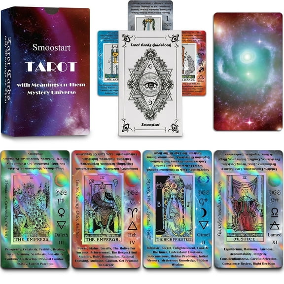 Stunning Holographic Tarot Cards Deck for Beginners  78 Surface Laser Cards with Keywords, Guidebook & Divination Tools