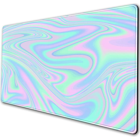 Holographic Gaming Mouse Pad Iridescent Mousepad Extended Desk Mat Protector XXL,Full Desk Coverage Mouse Pads for Wireless Mouse, Keyboard Mat for Work Office Home 31.5x15.75 in -Rainbow Marble