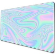 Holographic Gaming Mouse Pad Iridescent Mousepad Extended Desk Mat Protector XXL,Full Desk Coverage Mouse Pads for Wireless Mouse, Keyboard Mat for Work Office Home 31.5x15.75 in -Rainbow Marble