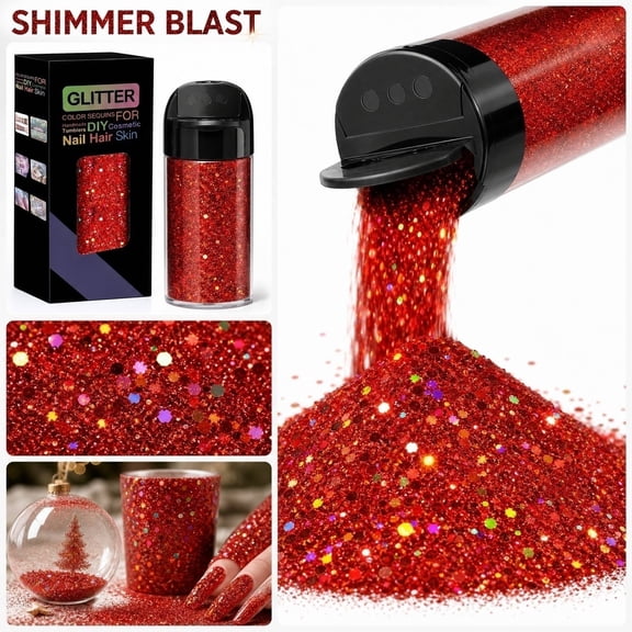 Holographic Glitter, 1.76oz/50g Wine Red Chunky PET Flake Glitter, Mixed Fine Powder for Tumbler Epoxy Resin Nail Slime Festival Decor
