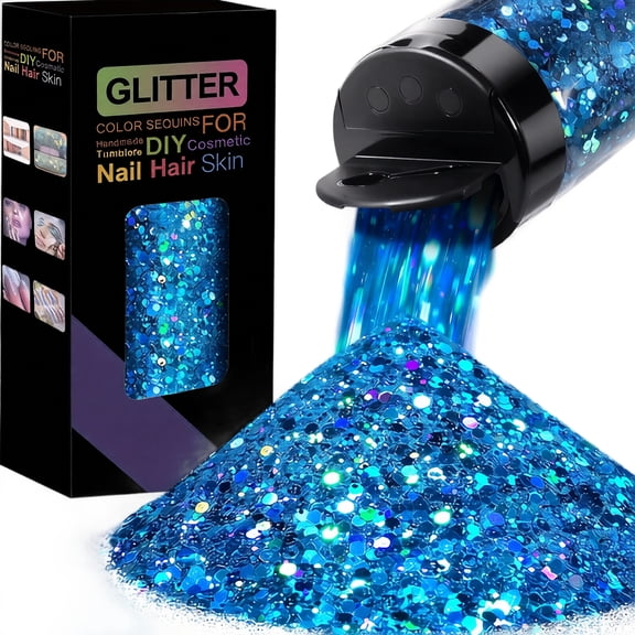 Holographic Glitter, Laser Chunky Glitter for Halloween, PET Flake Mixed Fine Powder for Snowglobe Tumbler,Craft,Epoxy Resin,Festival Decor,Nail,Slime