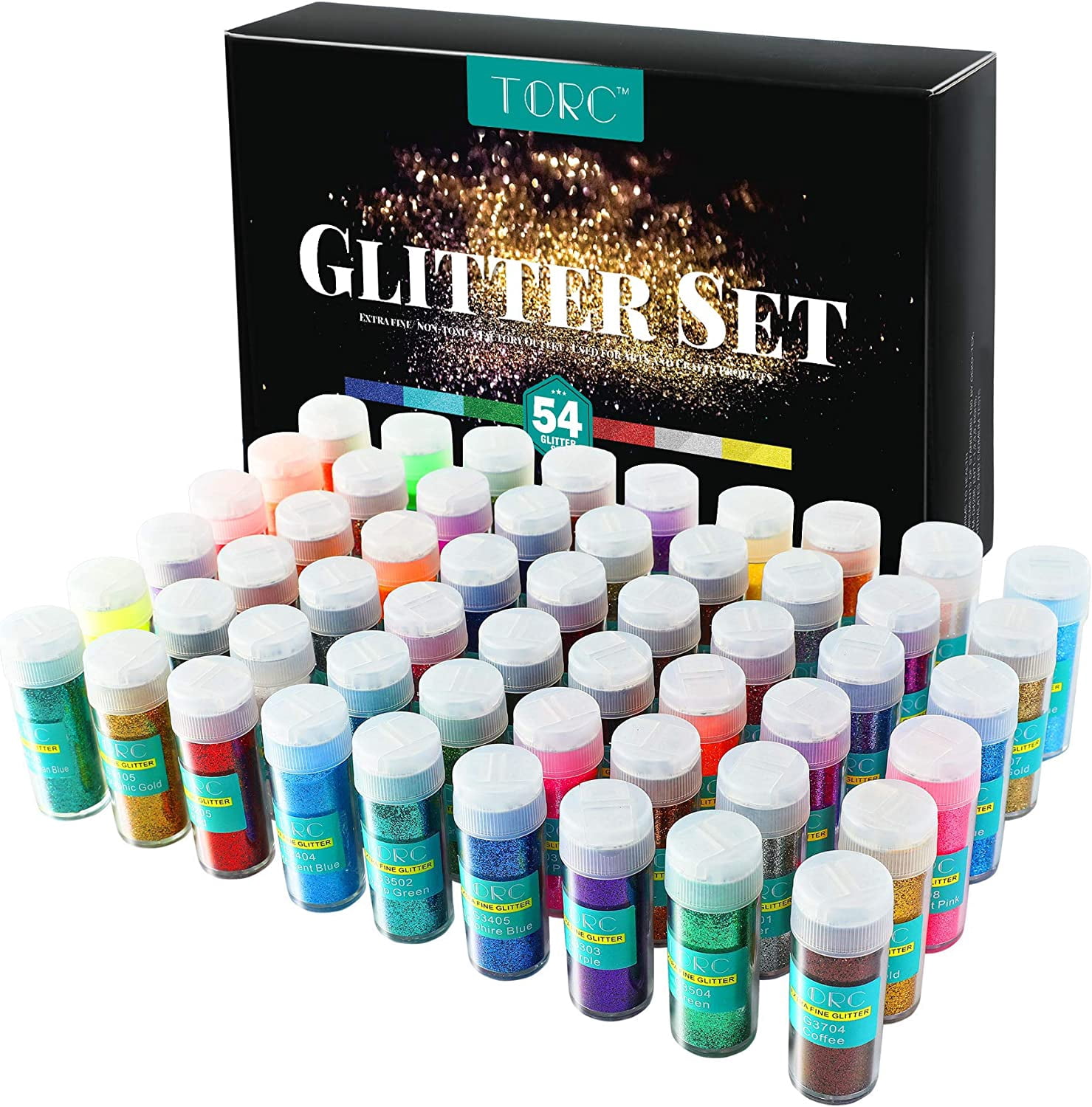 Holographic Glitter Set - 54 Colors Extra Fine Glitter for Crafts, Nail Art, Tumblers, Slime | Multi-Use Body Face Hair Cosmetic Glitters | Bulk Holiday Decor (Christmas, Halloween)